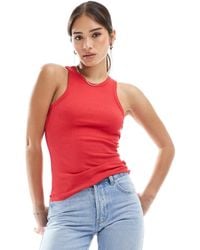 New Look - Camiseta Roja Sin Mangas Con Cuello De Nadadora De -Rojo - Lyst