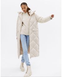 New Look Quilted Longline Puffer Coat - Natural