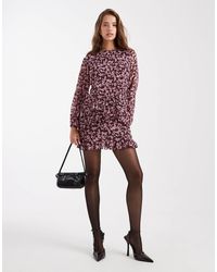 New Look - – minikleid aus chiffon mit em muster und rüschensaum - Lyst