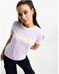 Wrangler - T-shirt con bordi a contrasto e logo pastello - Lyst