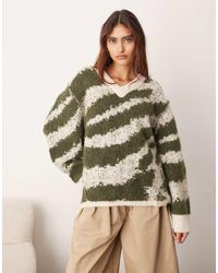 ARRANGE - Maglione Oversize A Intarsi Color Verde E Crema Con Scollo A V E Orlo Arrotondato - Lyst