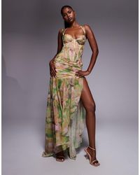 Oh Polly - – asymmetrisches maxikleid mit korsett und blumenprint - Lyst