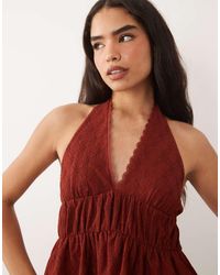 ASOS - Broderie Halter Neck Top With Lace Trim - Lyst