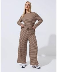 Yours Clothing - Stripe Ribbed Wide Leg Trousers - Lyst