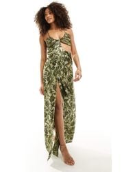 ASOS - Satin Chiffon Mix Gathered Cut Out Maxi Dress With Tie Back - Lyst