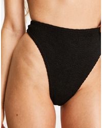 ASOS Mix And Match Crinkle High Leg High Waist Thong Bikini Bottom - Black