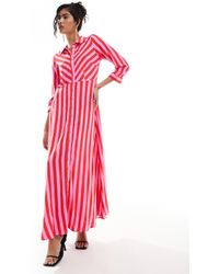 Y.A.S - Vestito Camicia Lungo A Righe Rosa E Rosse - Lyst