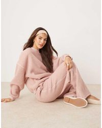 ASOS - Lounge Borg Sweat & Wide Leg Trouser Set - Lyst