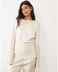 JW PEI - Satin Draped Waist Bell Sleeve Top - Lyst