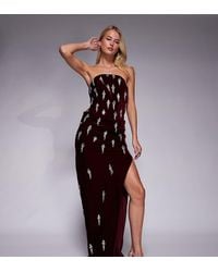 ASOS - Vestido Largo Estilo Corsé De Terciopelo Con Abalorios Y Falda Superior Drapeada De Asos Design Tall-Rojo - Lyst
