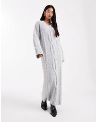 4th & Reckless - Wool Feel Cable Knit V-neck Maxi Sweater Dress - Lyst