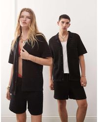 Reclaimed (vintage) - Camicia Squadrata A Maniche Corte Nera All'Uncinetto - Lyst