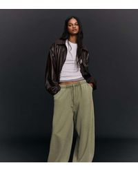 Bershka - Barrel Plush Trousers With Stoppers - Lyst