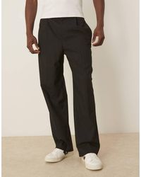 ASOS - Pantalones De Vestir Negros Sin Cierres De Corte Ancho Con Raya Diplomática Y Cinturilla Elástica De (Parte De Un Conjunto)-Gris - Lyst