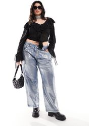 ASOS - Asos design curve - jeans boyfriend ampi argento metallizzato - Lyst