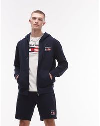 Tommy Hilfiger - Sudadera Azul Marino Con Capucha Y Cremallera Americana De - Lyst