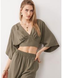 ASOS - Top cache-cœur d'ensemble à manches chauve-souris - sauge - Lyst