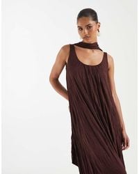 ASOS - Crinkle Scoop Neck Maxi Dress With Scarf Detail - Lyst