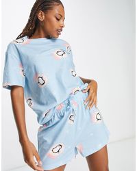 ASOS - Pyjama avec t-shirt oversize et short motif pingouin - Lyst