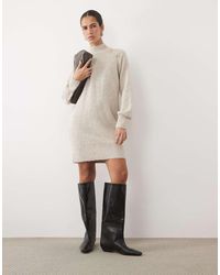 Vila - Funnel Neck Knitted Mini Dress With Buttons - Lyst