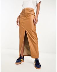 ASOS - Faux Leather Maxi Skirt With Front Split - Lyst