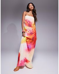 Murci - – exklusiv – trapezförmiges, trägerloses maxikleid aus chiffon - Lyst