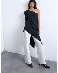 TOPSHOP - Cupro Asymmetric Top With Shoulder Pads - Lyst