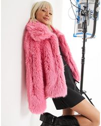 TOPSHOP Short Fur Coat - Pink