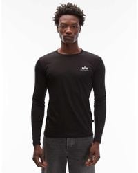 Alpha Industries - Camiseta Negra De Manga Larga Con Logo Pequeño De - Lyst