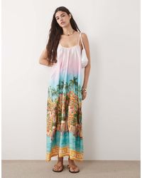 New Look - Sicily Print Strappy Midi Dress - Lyst