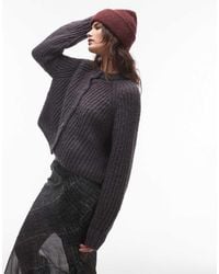 TOPSHOP - Knitted Chunky Crew Neck Cardigan - Lyst