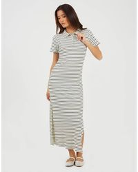 Brave Soul - Striped Collared Maxi Dress With Split Detail - Lyst