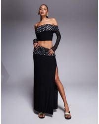 Kaiia - Exclusive Double Layered Slinky Foldover Waistband Side Split Detail Maxi Skirt Co-ord - Lyst