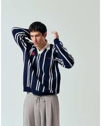 ASOS - Relaxed Knitted Stripe Notch Neck Polo With Chest Embroidery - Lyst