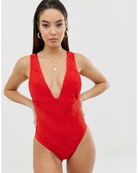 ASOS Costume da bagno fasciante rosso con intreccio