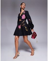 ASOS - Cut Out Mini Dress With Floral Embroidery - Lyst