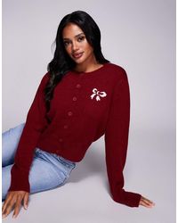 Princess Polly - Cárdigan Abotonado Con Gráfico De Lazo With A Bow De -Rojo - Lyst