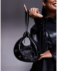 ASOS - Borsa Da Spalla E Pochette A Mano Intercambiabile Arrotondata Nera Con Occhielli E Borchie - Lyst