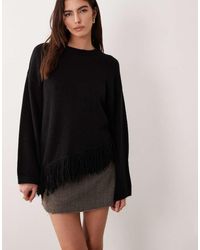 ASOS - Knitted Asymmetrical Hem Jumper With Fringe - Lyst