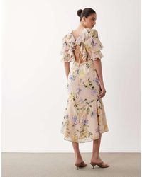 Hope & Ivy - Lace Up Back Flutter Sleeve Midi Tea Dress - Lyst