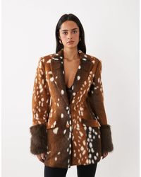 AFRM - Edel Faux-fur Structured Shoulder Pad Pinched Waist Blazer - Lyst