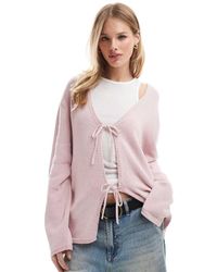 ASOS - Cárdigan Extragrande Con Cuello De Pico Y Lazada Delantera De Punto De - Lyst