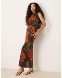 ASOS - Maxi Rok Van Mesh Met Vervaagde Bloemenprint En Lage Taille - Lyst