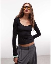 Monki - V-neck Long Sleeve Top - Lyst