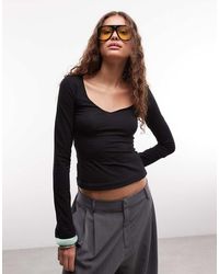 Monki - Top De Manga Larga Con Cuello De Pico - Lyst