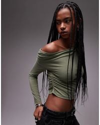 TOPSHOP - Top froncé sur le côté en cupro à manches longues - Lyst