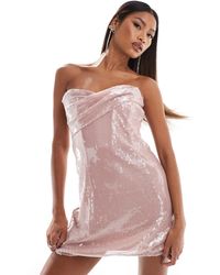 ASOS - Robe bandeau courte drapée transparente à sequins - pâle - Lyst