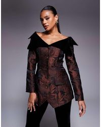 ASOS - Co-Ord Jacquard Off Shoulder Blazer With Velvet Detail - Lyst