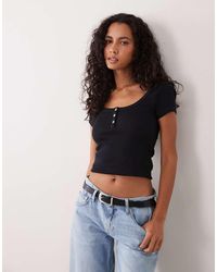 ASOS - Ribbed Scoop Neck Henley Baby Tee - Lyst