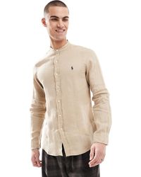 Polo Ralph Lauren - Chemise en lin ajustée col officier à logo emblématique - beige - Lyst